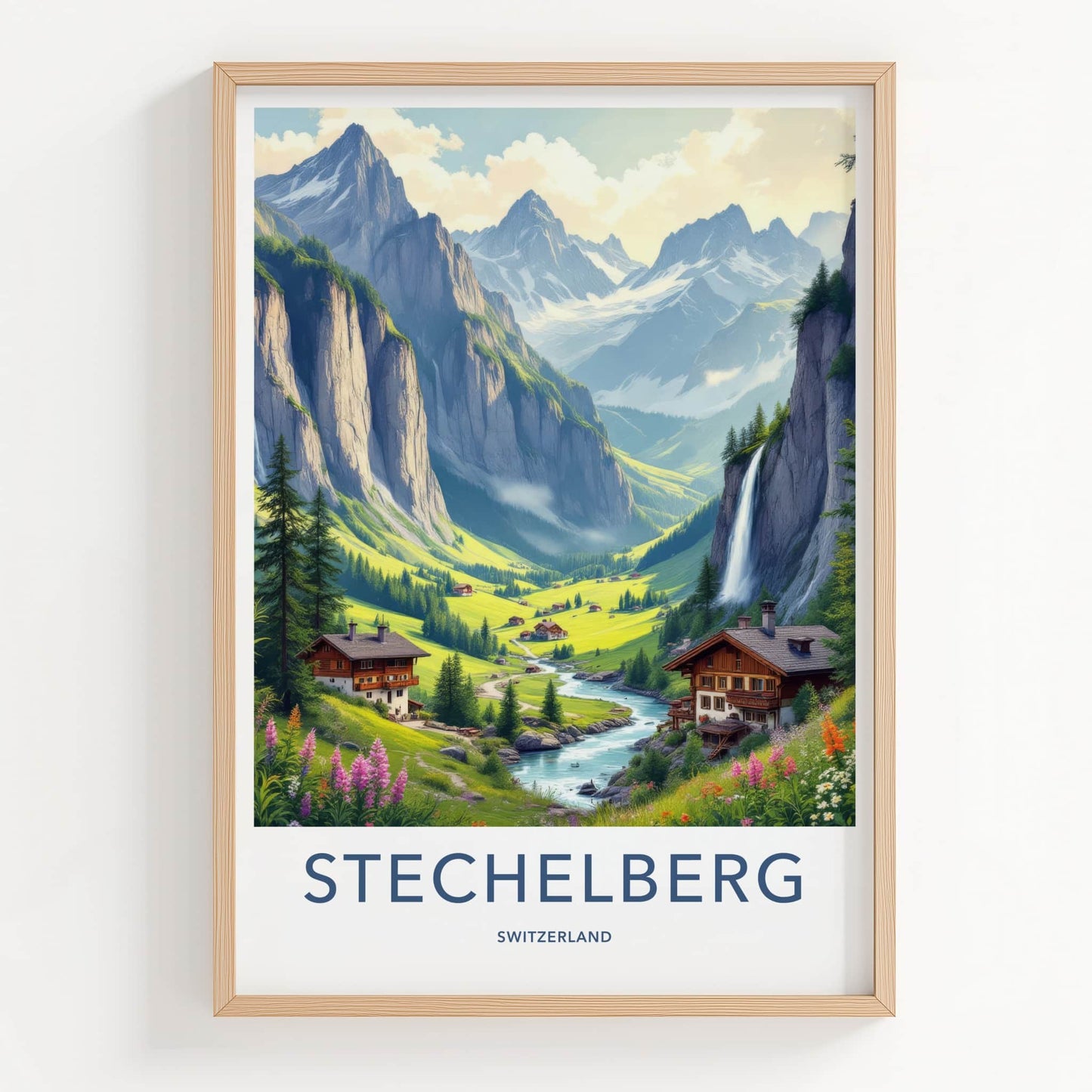 Stechelberg Poster - Switzerland Travel Art - Lush Alpine Valley Home Decor