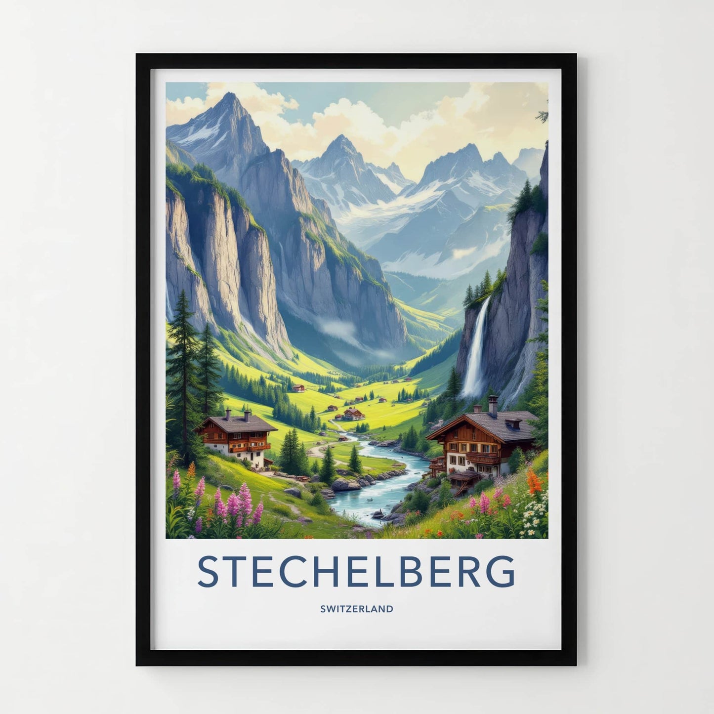 Stechelberg Poster - Switzerland Travel Art - Lush Alpine Valley Home Decor