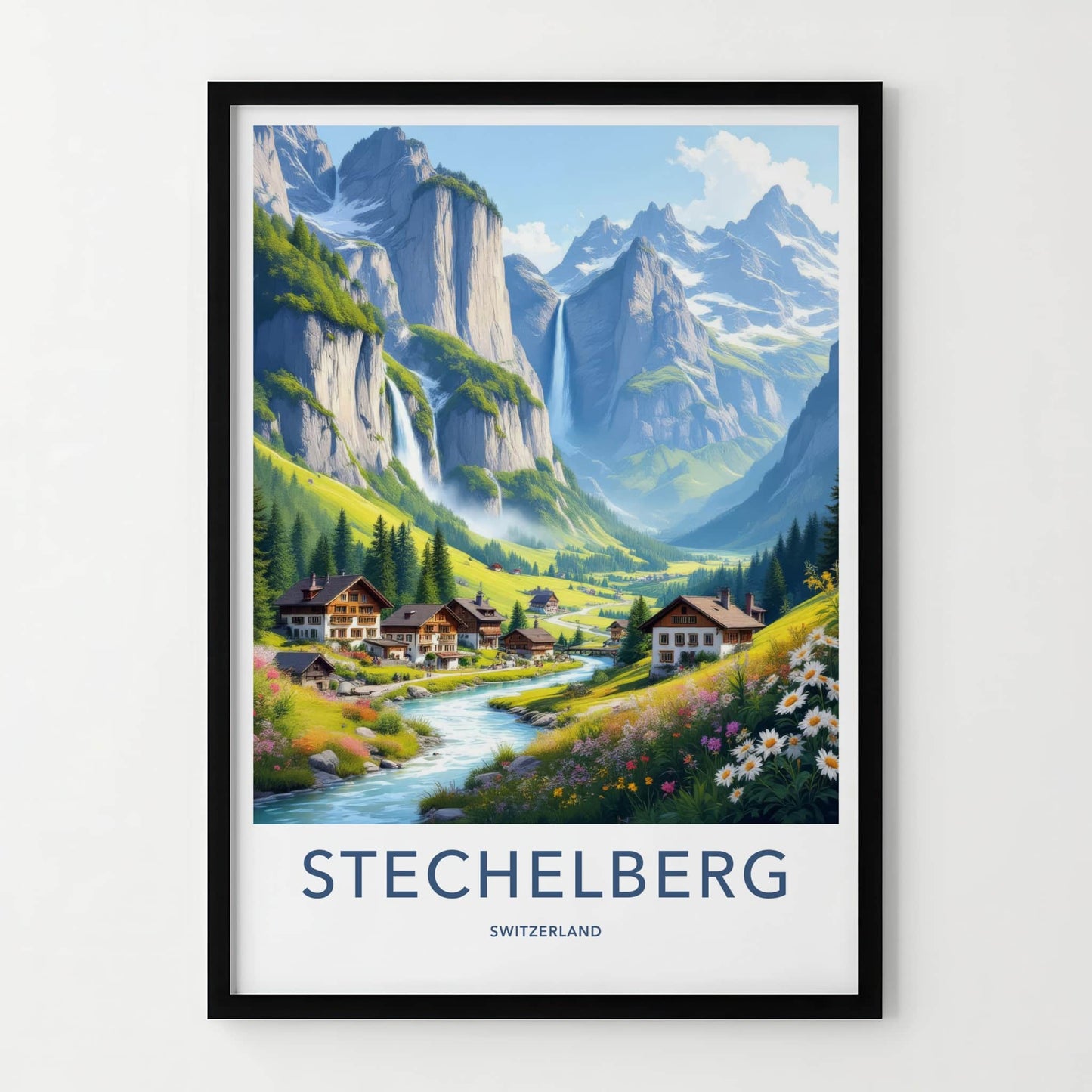 Stechelberg Poster - Switzerland Travel Art - Lush Valley Village Home Decor