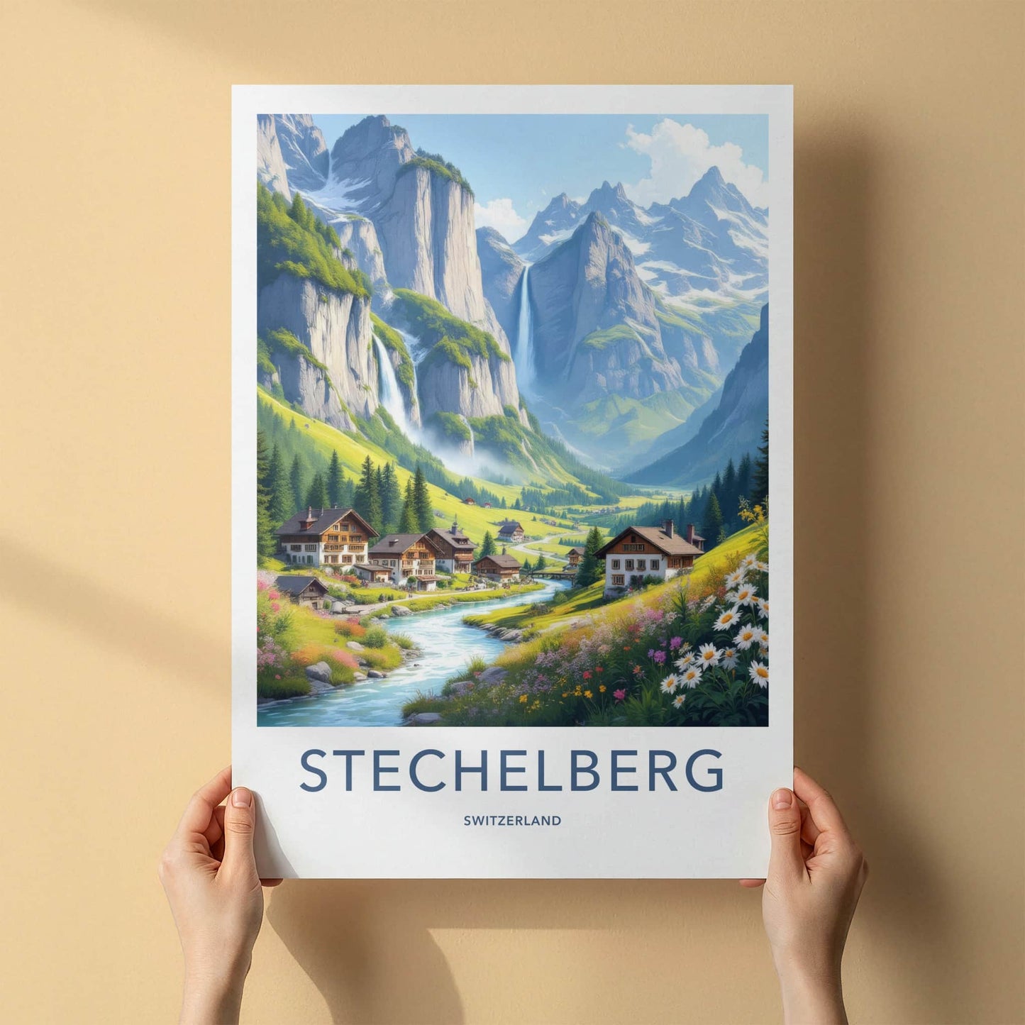 Stechelberg Poster - Switzerland Travel Art - Lush Valley Village Home Decor