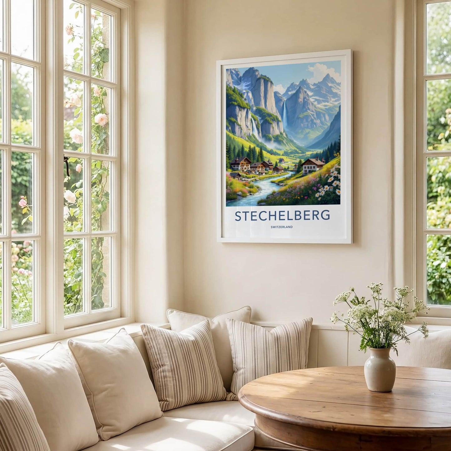Stechelberg Poster - Switzerland Travel Art - Lush Valley Village Home Decor