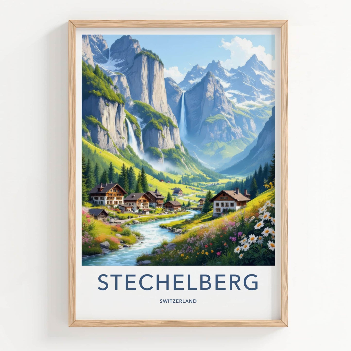 Stechelberg Poster - Switzerland Travel Art - Lush Valley Village Home Decor