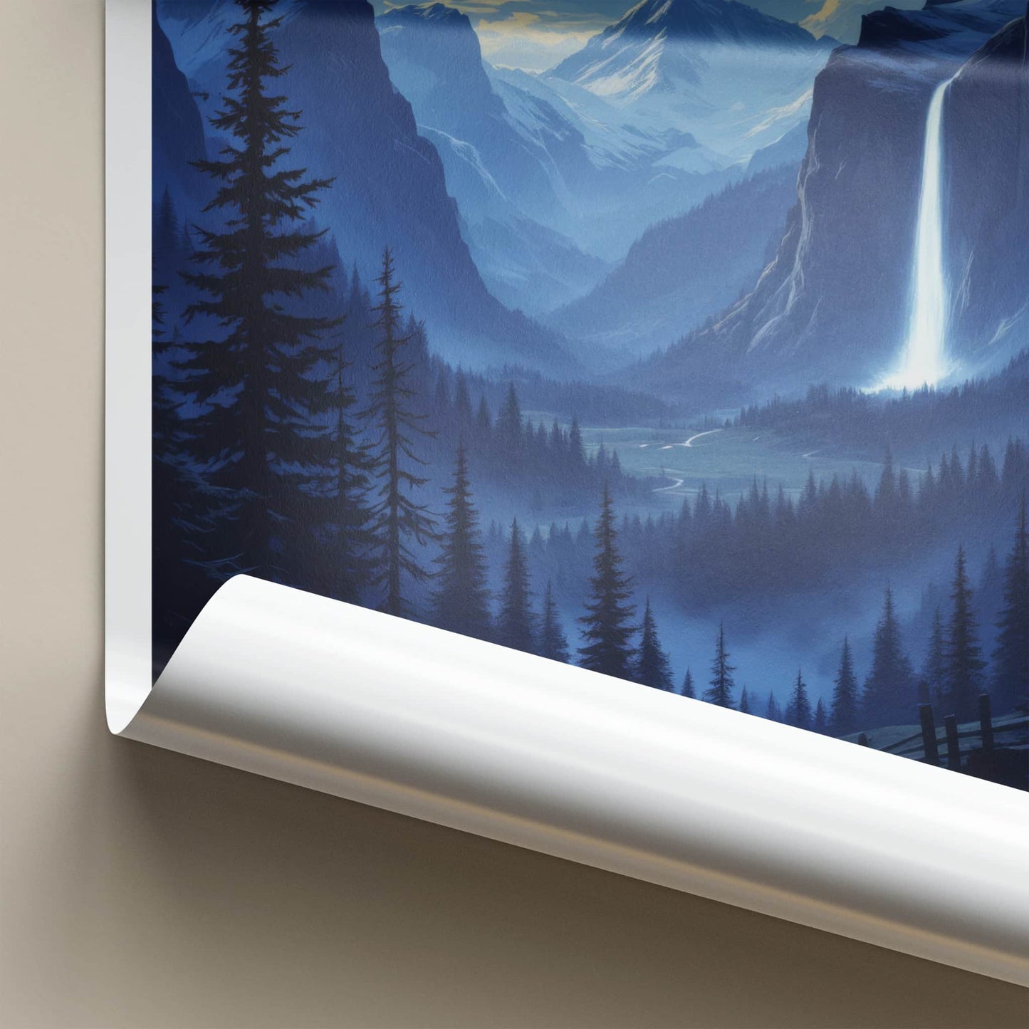 Stechelberg Poster - Switzerland Travel Art - Moonlit Valley Waterfall Wall Decor