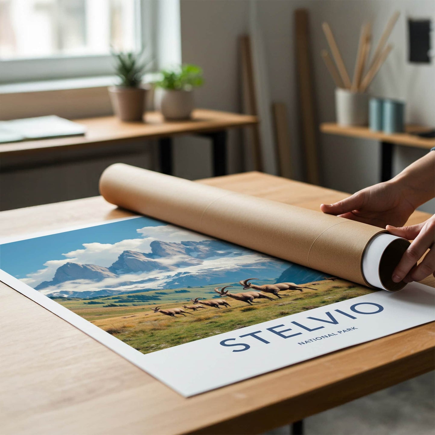 Stelvio National Park Poster - Italy Travel Art - Alpine Ibex Herd Home Decor