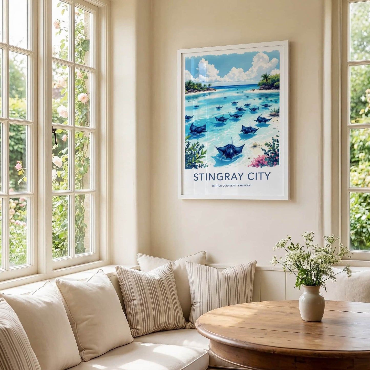 Stingray City Poster - Cayman Islands Travel Art - Stingrays Blue Waters Home Decor