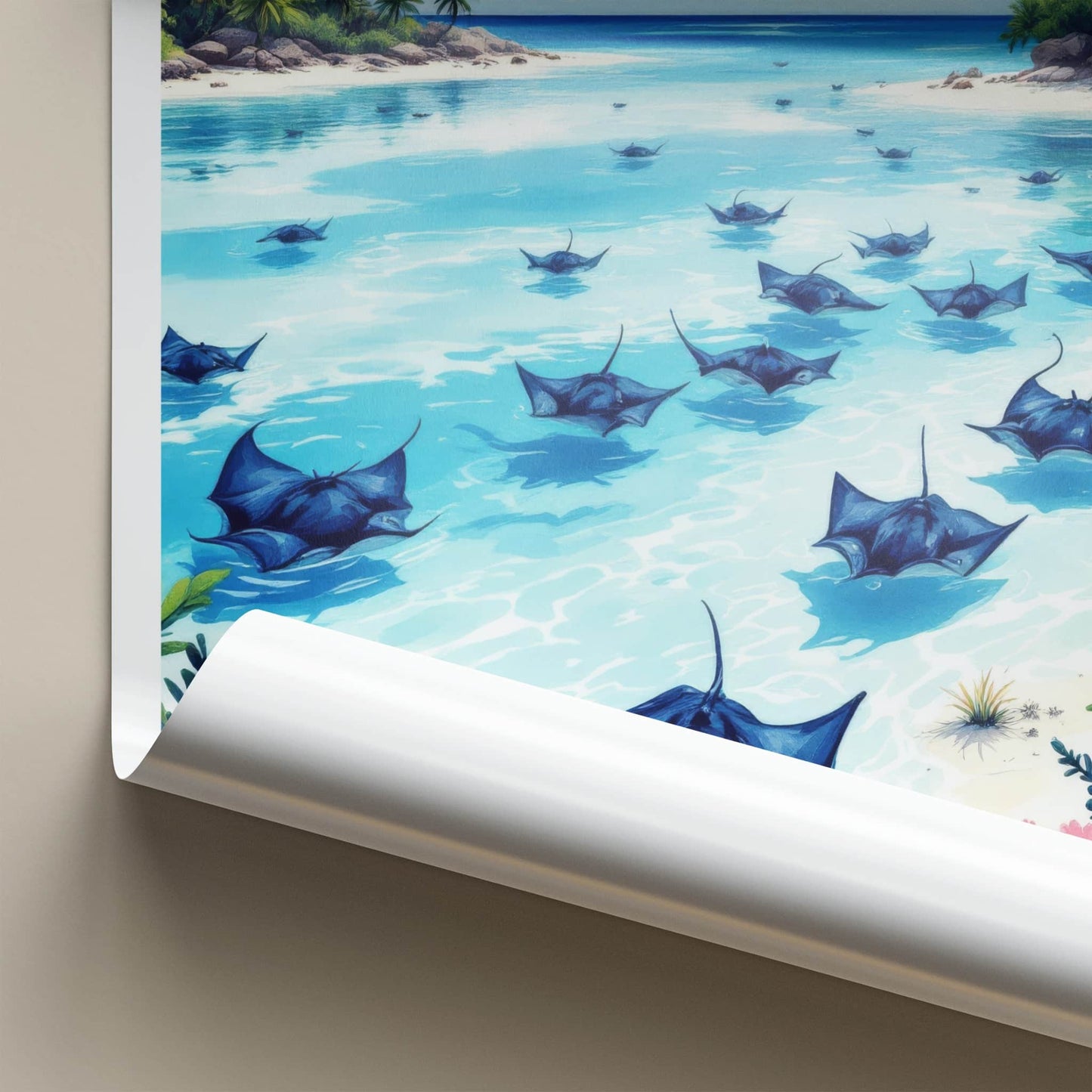 Stingray City Poster - Cayman Islands Travel Art - Stingrays Blue Waters Home Decor