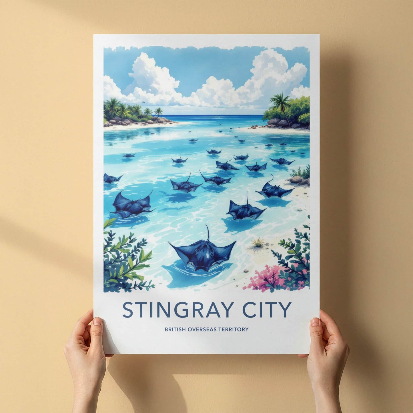 Stingray City Poster - Cayman Islands Travel Art - Stingrays Blue Waters Home Decor