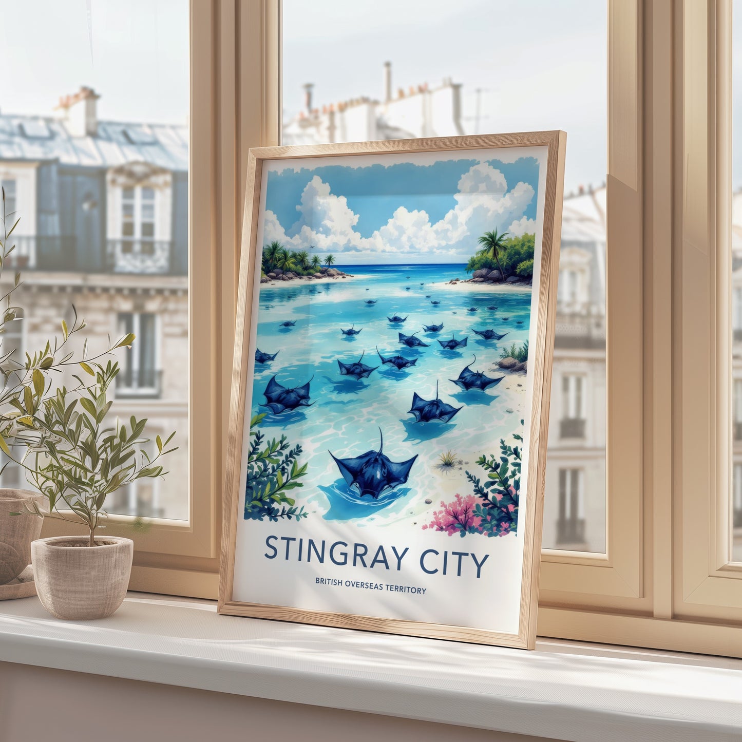 Stingray City Poster - Cayman Islands Travel Art - Stingrays Blue Waters Home Decor