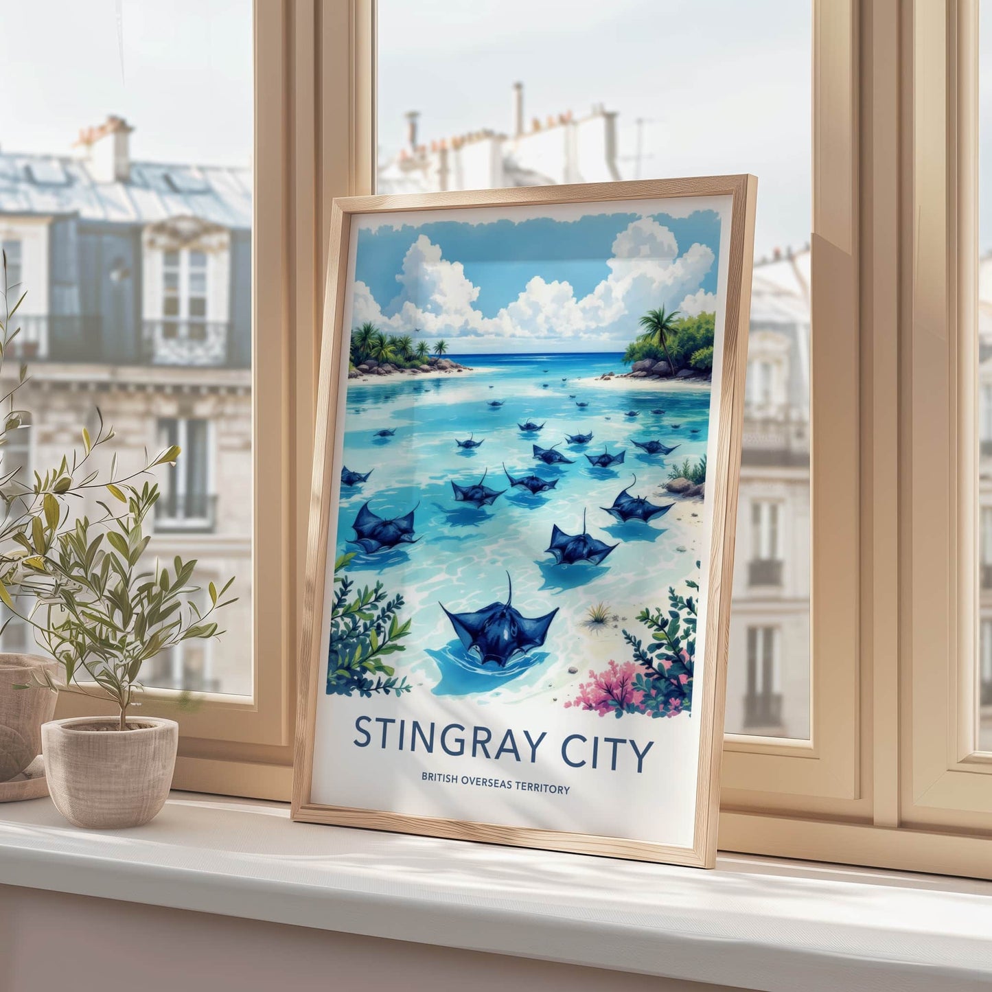 Stingray City Poster - Cayman Islands Travel Art - Stingrays Blue Waters Home Decor