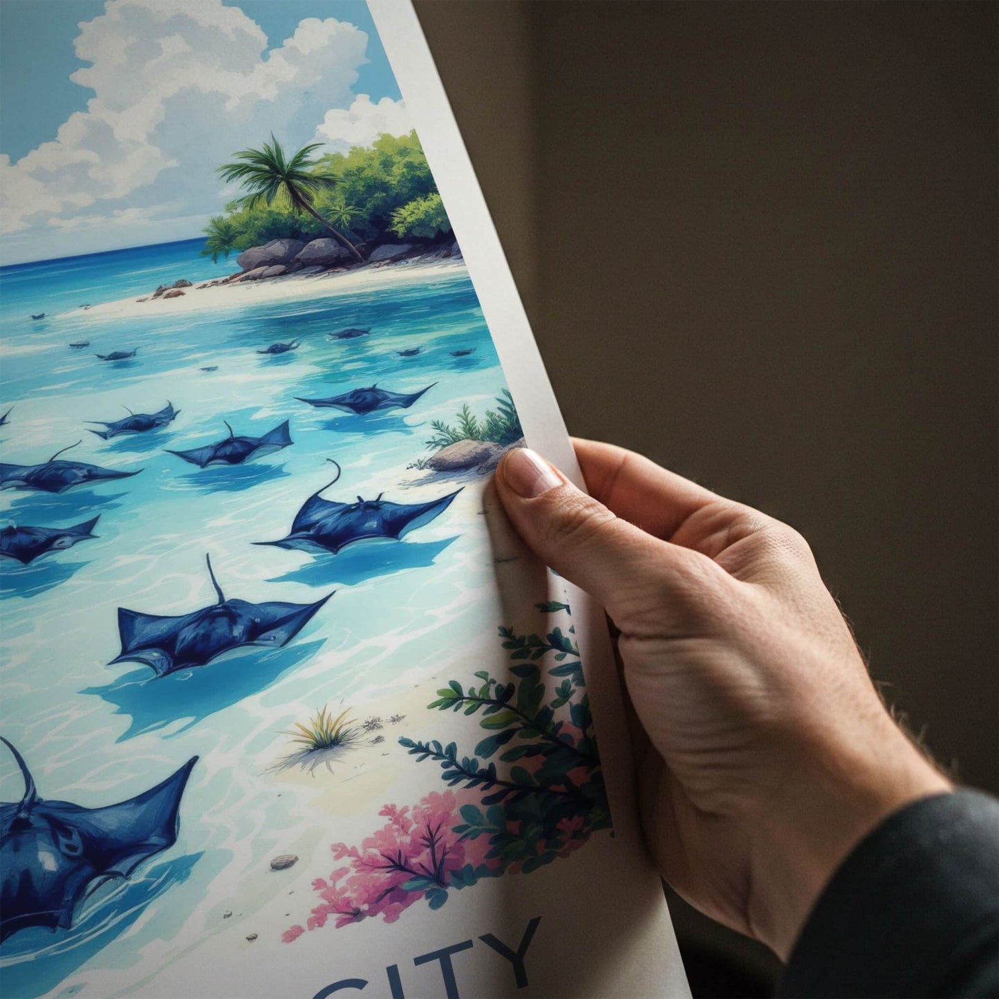 Stingray City Poster - Cayman Islands Travel Art - Stingrays Blue Waters Home Decor