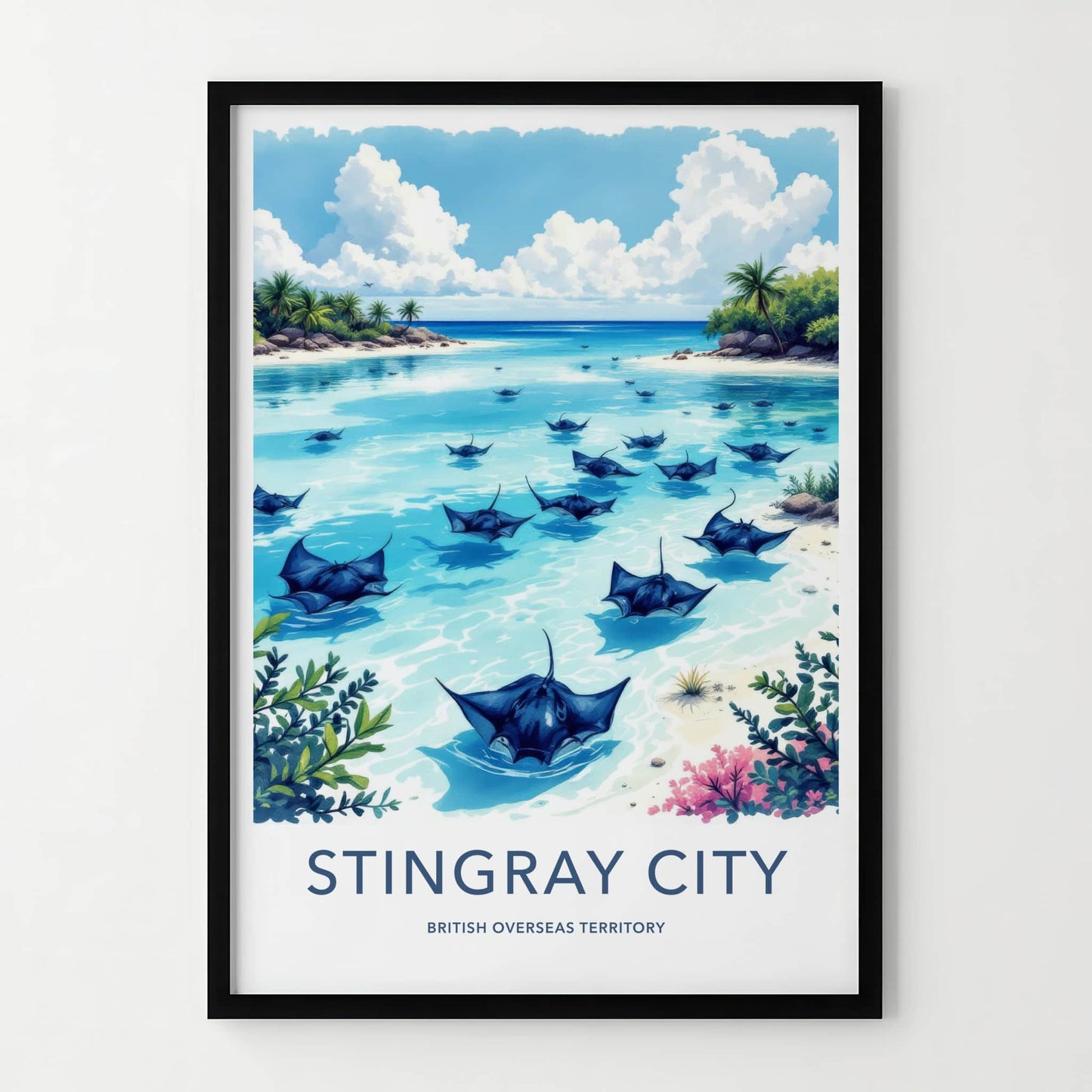Stingray City Poster - Cayman Islands Travel Art - Stingrays Blue Waters Home Decor