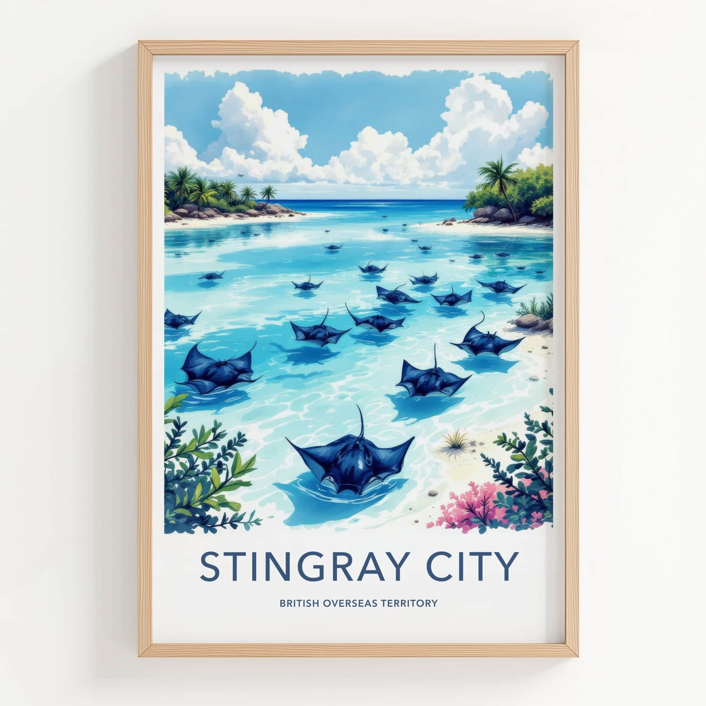 Stingray City Poster - Cayman Islands Travel Art - Stingrays Blue Waters Home Decor