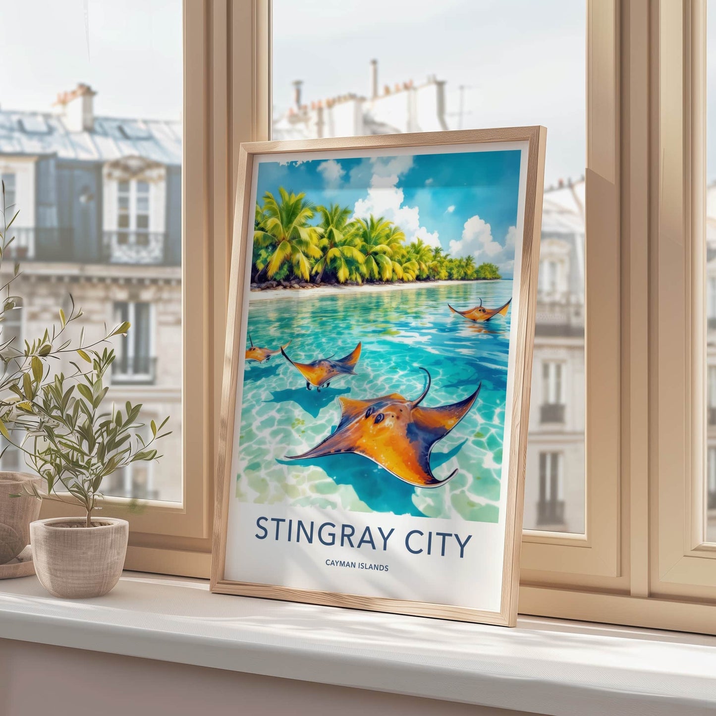 Stingray City Poster - Cayman Islands Travel Print - Tropical Ocean Rays Home Decor