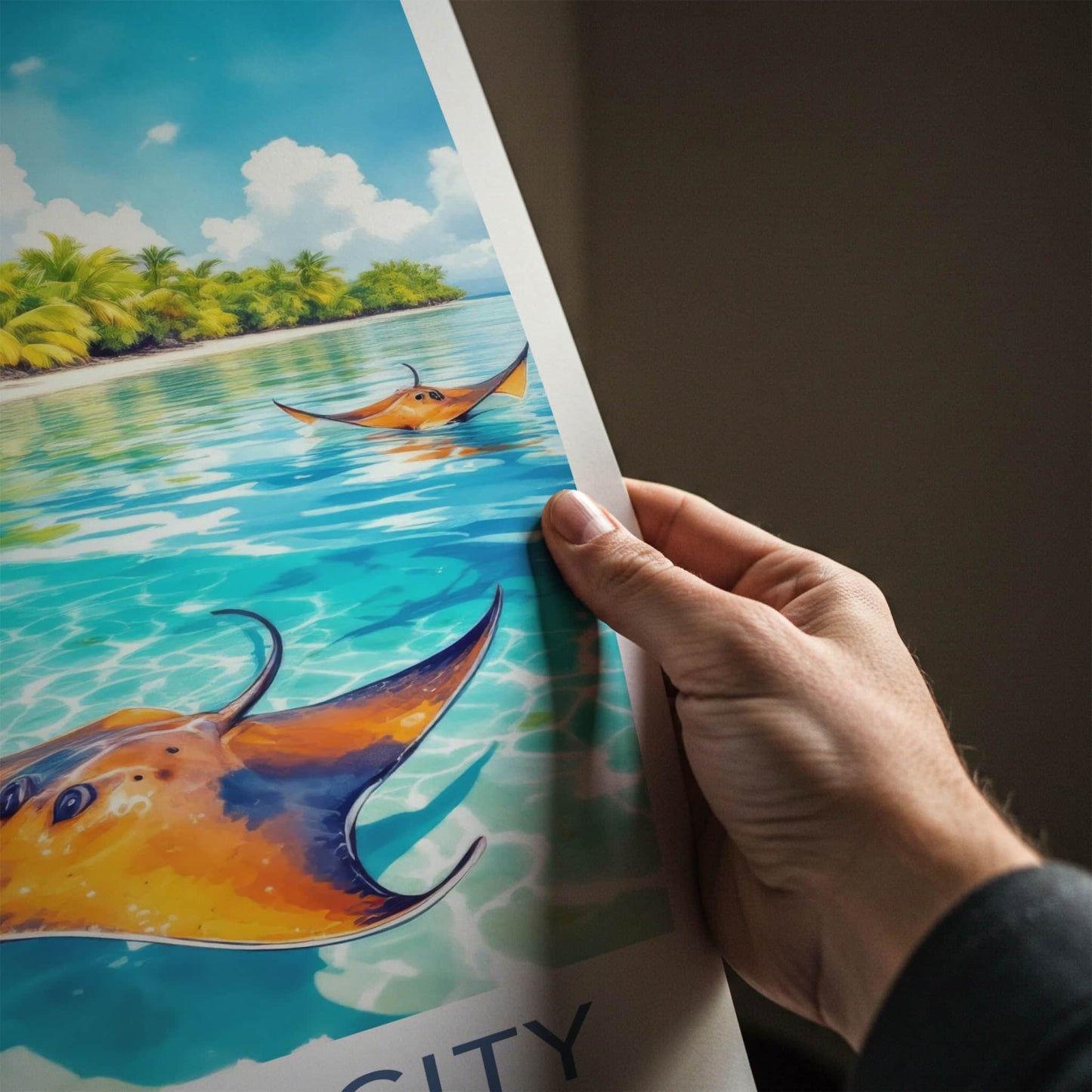 Stingray City Poster - Cayman Islands Travel Print - Tropical Ocean Rays Home Decor