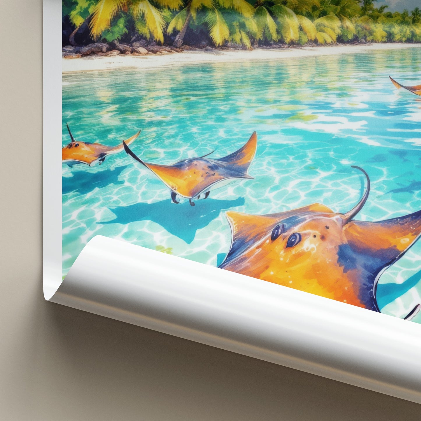 Stingray City Poster - Cayman Islands Travel Print - Tropical Ocean Rays Home Decor