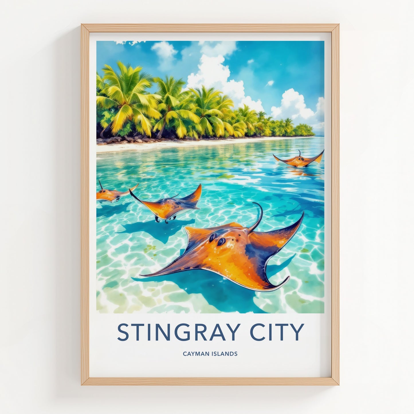 Stingray City Poster - Cayman Islands Travel Print - Tropical Ocean Rays Home Decor