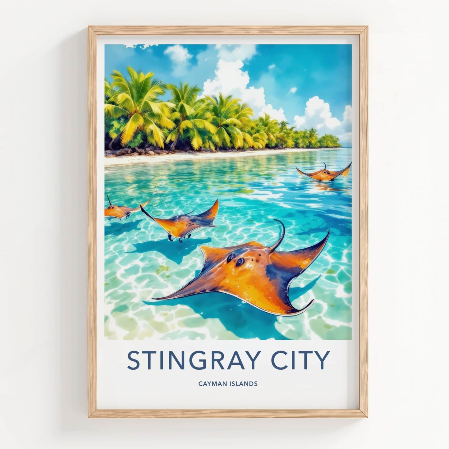 Stingray City Poster - Cayman Islands Travel Print - Tropical Ocean Rays Home Decor