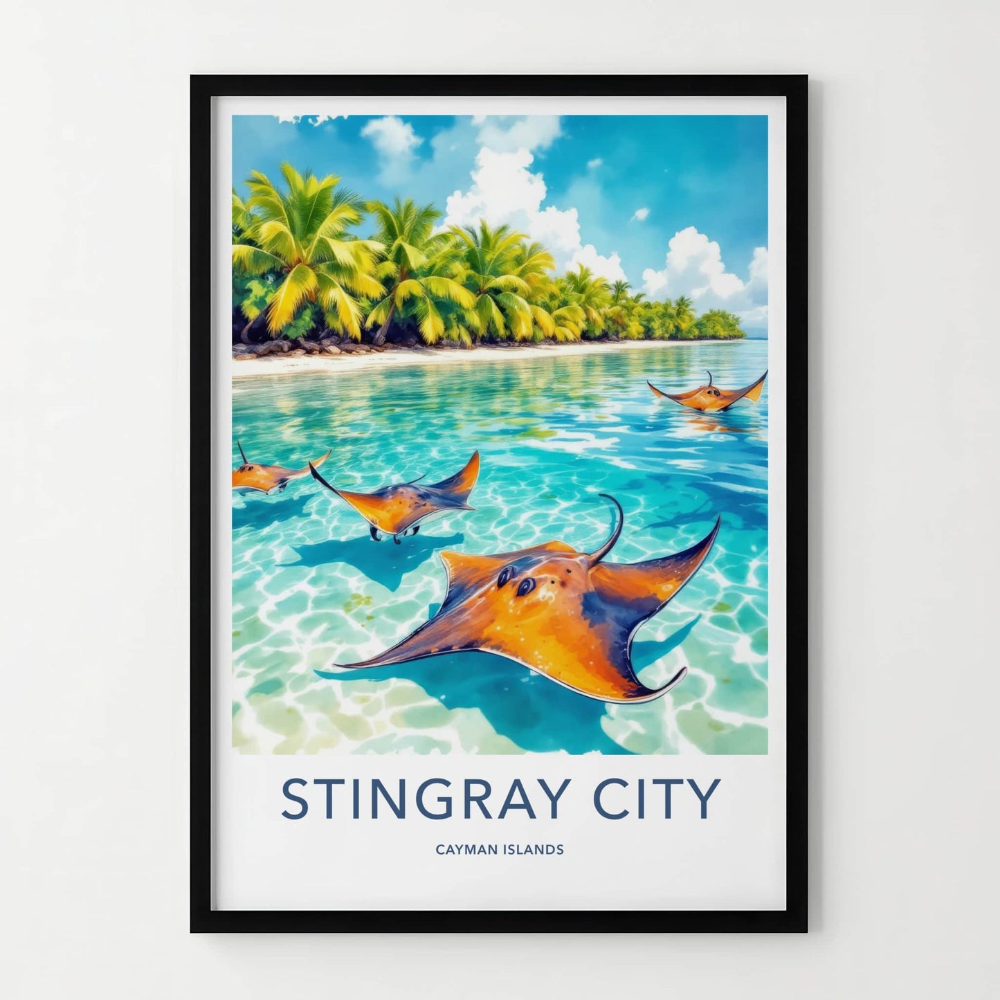 Stingray City Poster - Cayman Islands Travel Print - Tropical Ocean Rays Home Decor