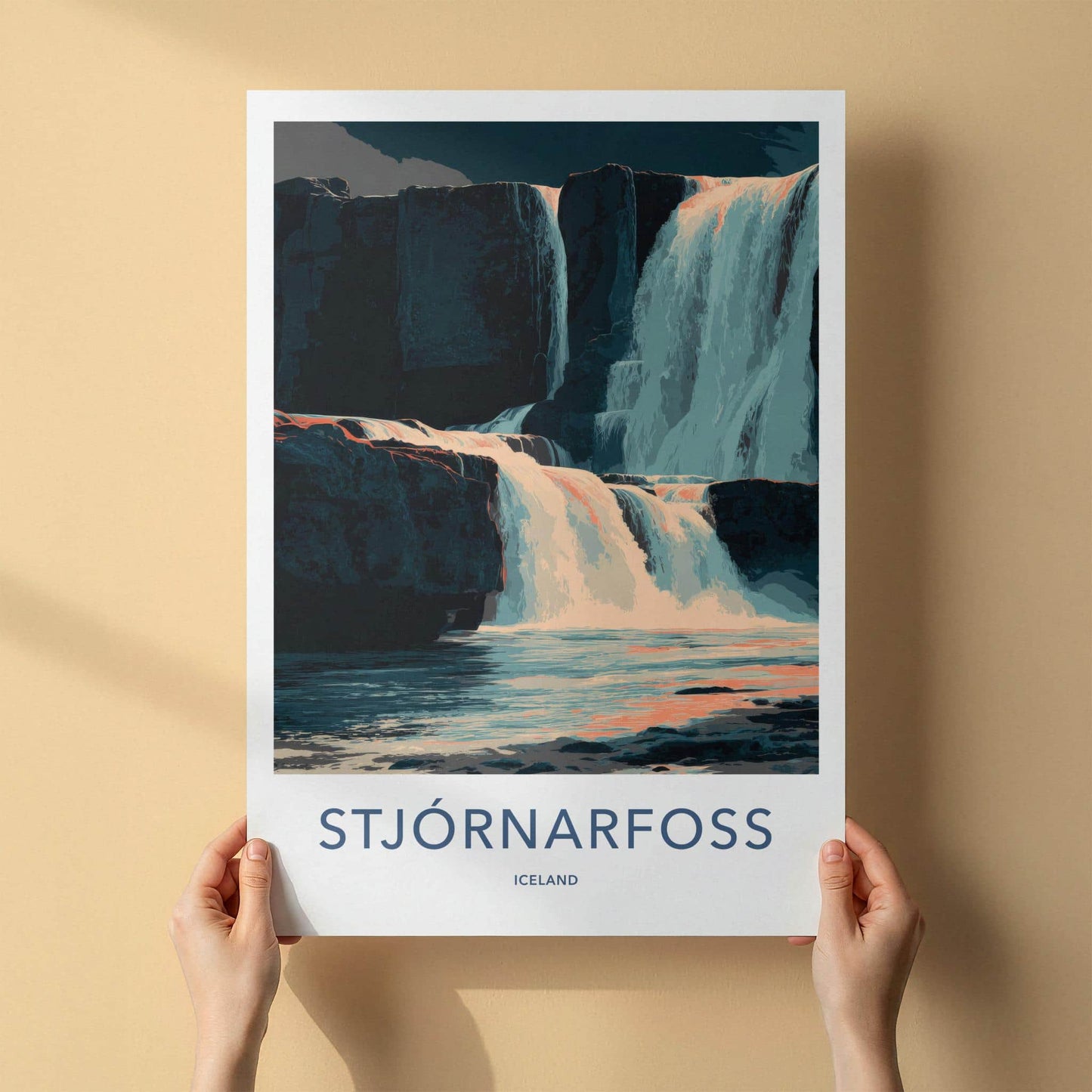 Stjornarfoss Poster - Iceland Travel Art - Orange Flowing Water Home Decor