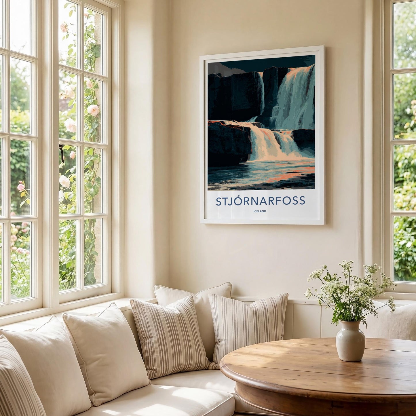 Stjornarfoss Poster - Iceland Travel Art - Orange Flowing Water Home Decor
