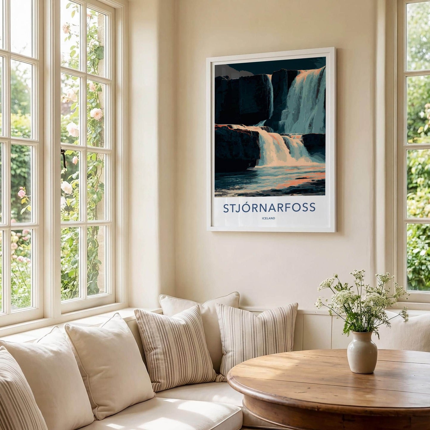 Stjornarfoss Poster - Iceland Travel Art - Orange Flowing Water Home Decor