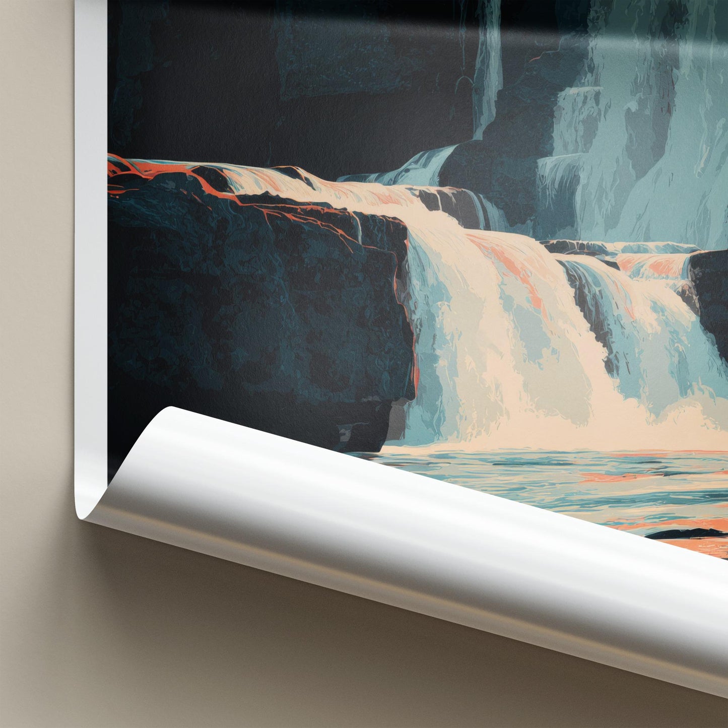 Stjornarfoss Poster - Iceland Travel Art - Orange Flowing Water Home Decor