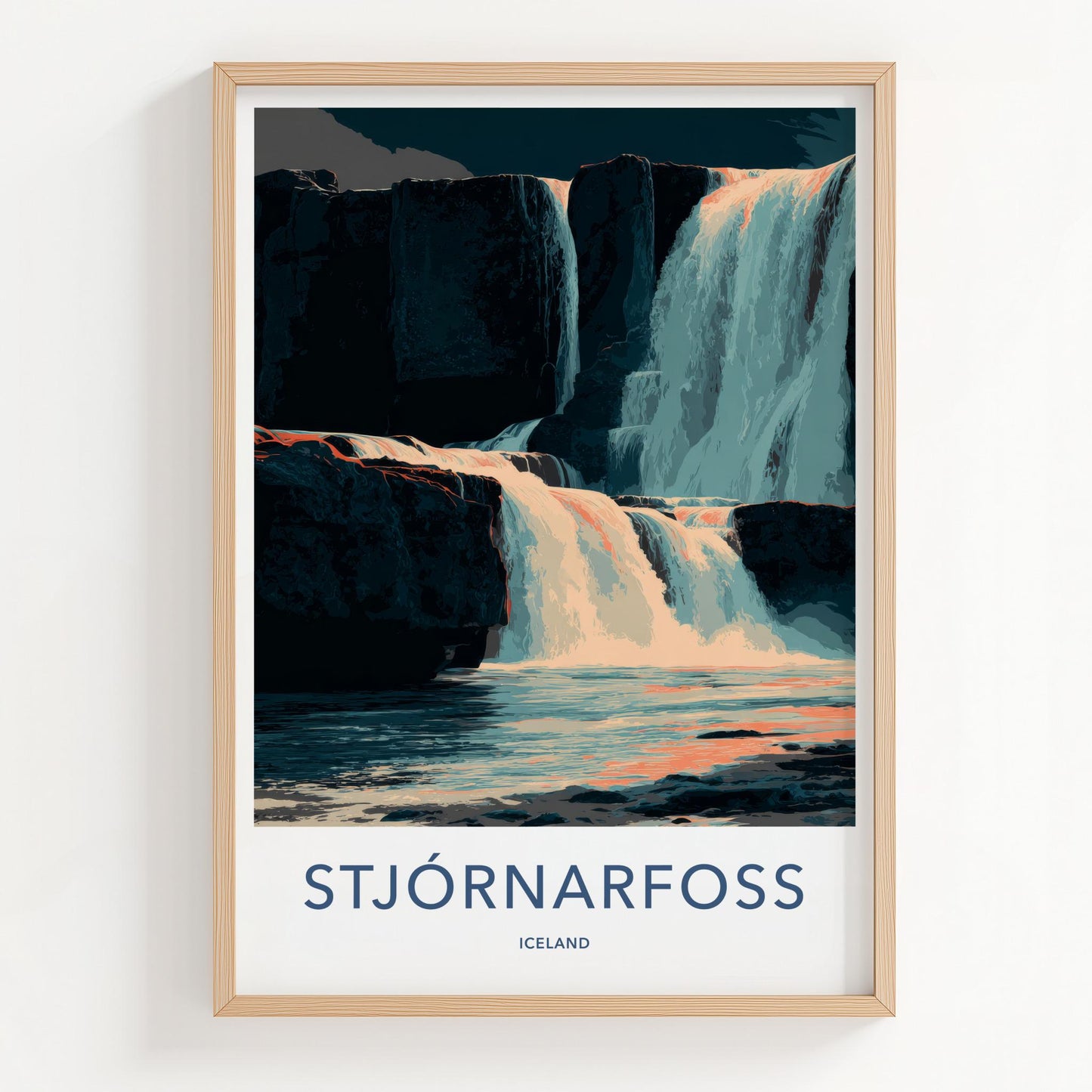 Stjornarfoss Poster - Iceland Travel Art - Orange Flowing Water Home Decor