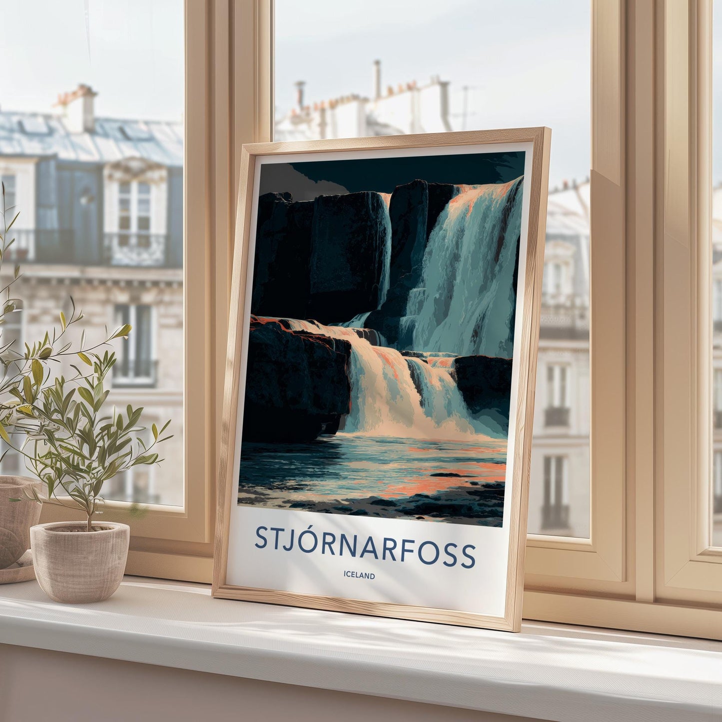 Stjornarfoss Poster - Iceland Travel Art - Orange Flowing Water Home Decor