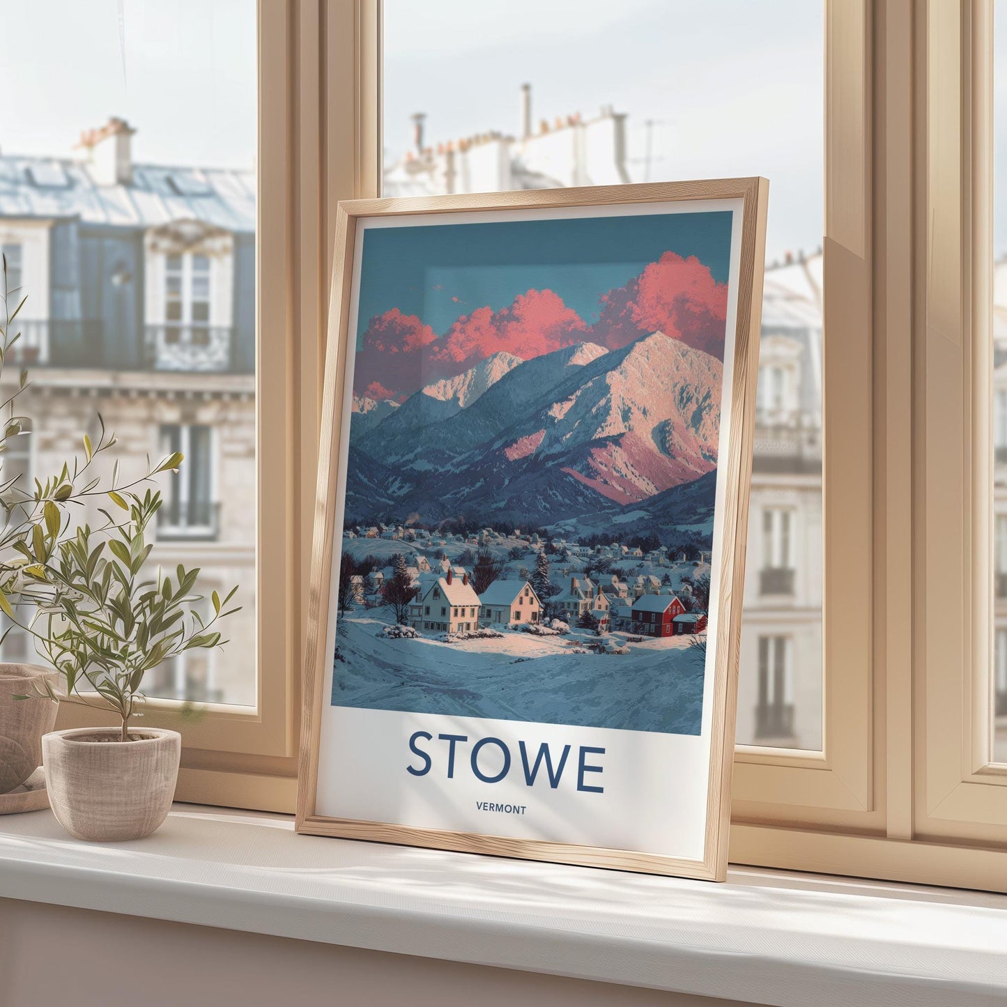 Stowe Poster - Vermont Travel Art - Pink Clouded Mountains Home Decor