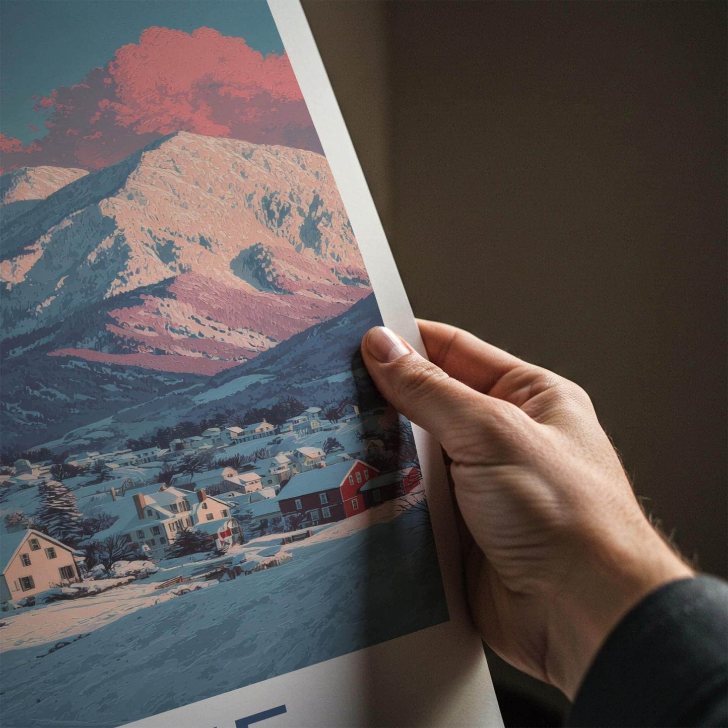 Stowe Poster - Vermont Travel Art - Pink Clouded Mountains Home Decor