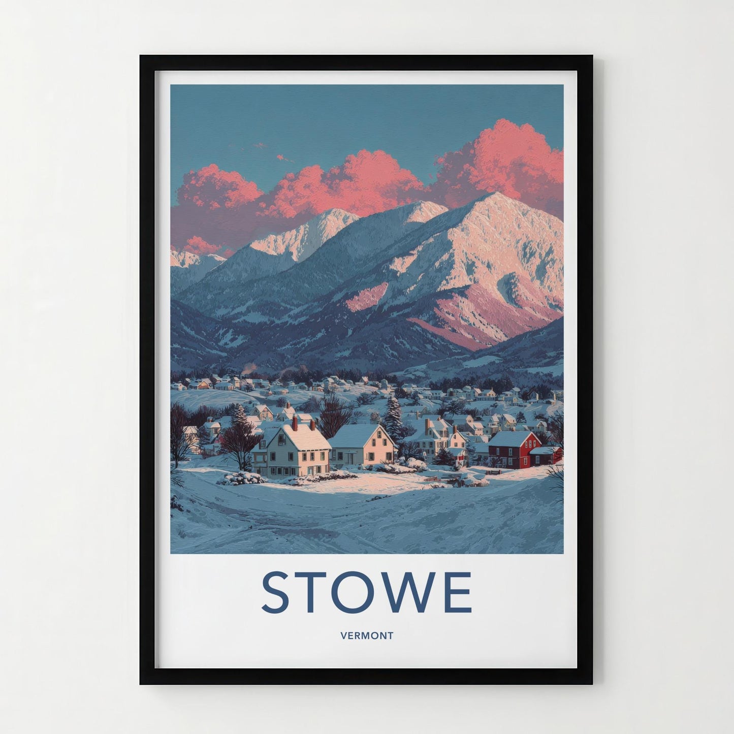 Stowe Poster - Vermont Travel Art - Pink Clouded Mountains Home Decor