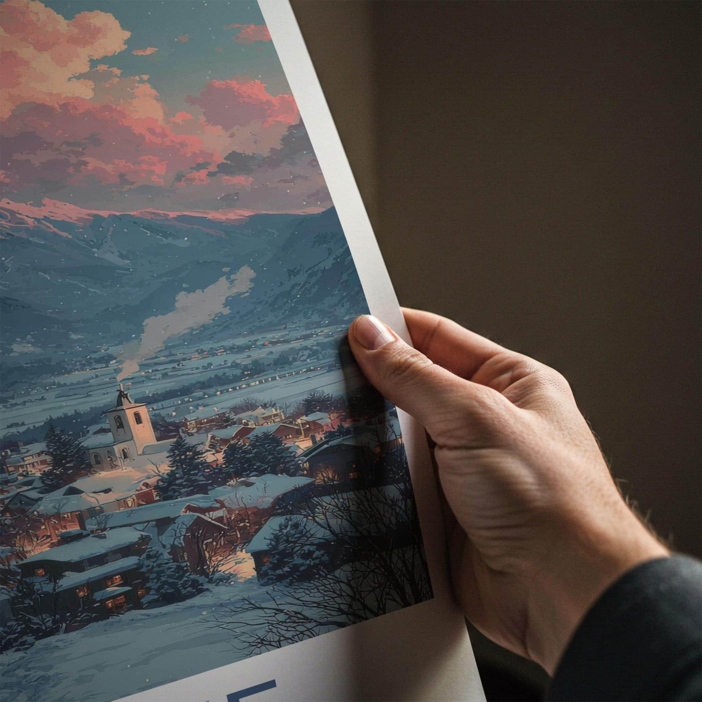 Stowe Poster - Vermont Travel Art - Snowy Village Sunset Home Decor