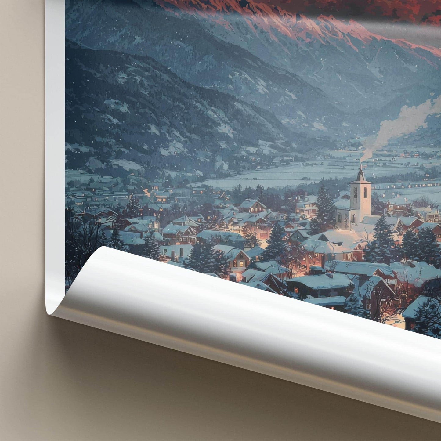 Stowe Poster - Vermont Travel Art - Snowy Village Sunset Home Decor
