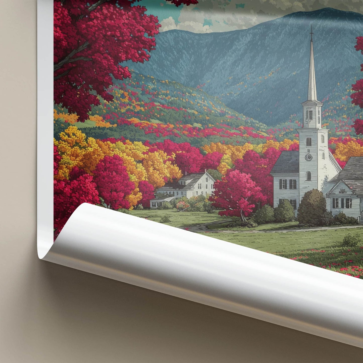 Stowe Poster - Vermont Wall Art - Steeple Mountains Autumn Home Decor