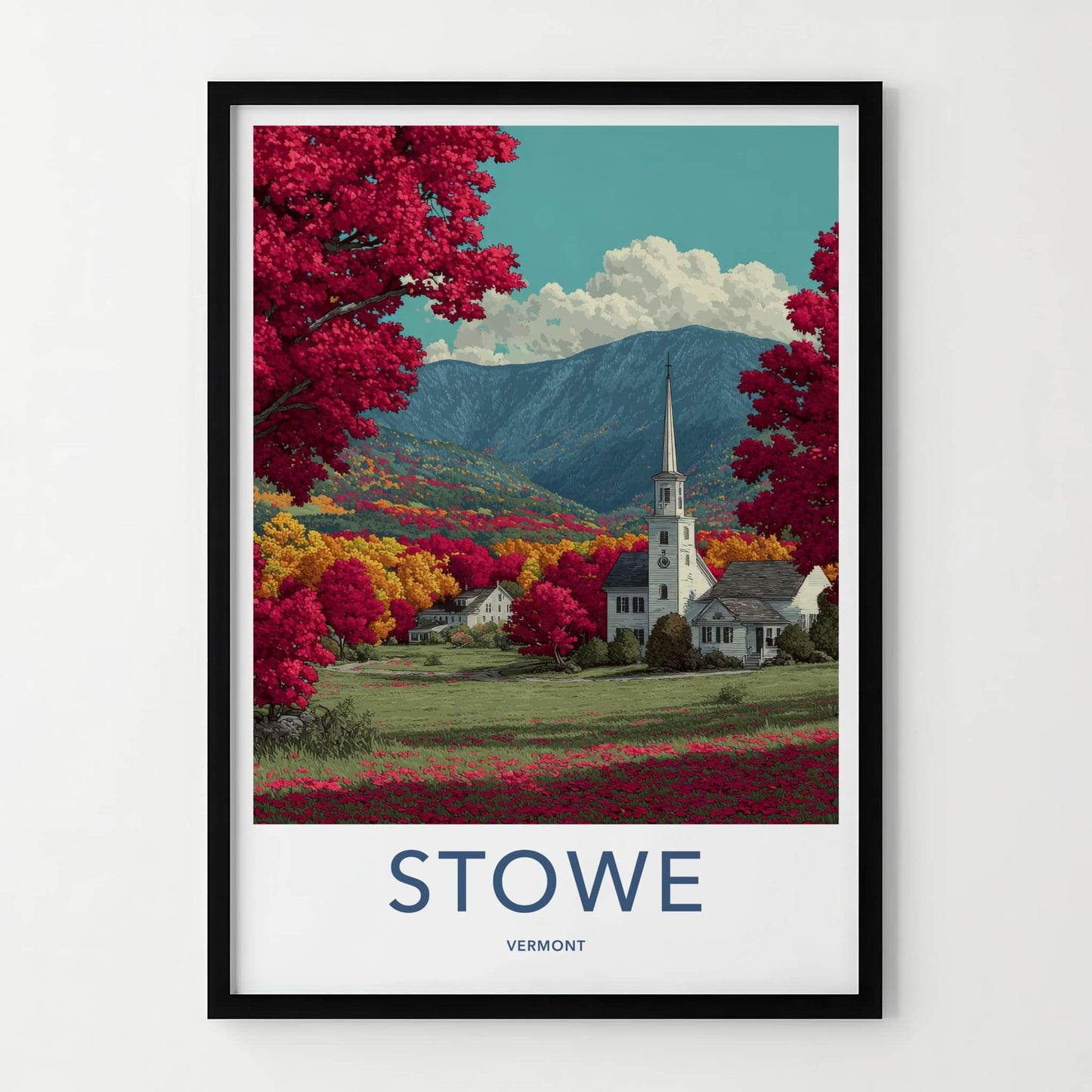 Stowe Poster - Vermont Wall Art - Steeple Mountains Autumn Home Decor