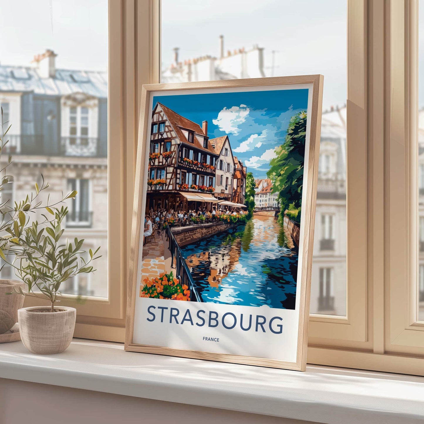 Strasbourg Poster - France Travel Art - Canal Side Dining Home Decor