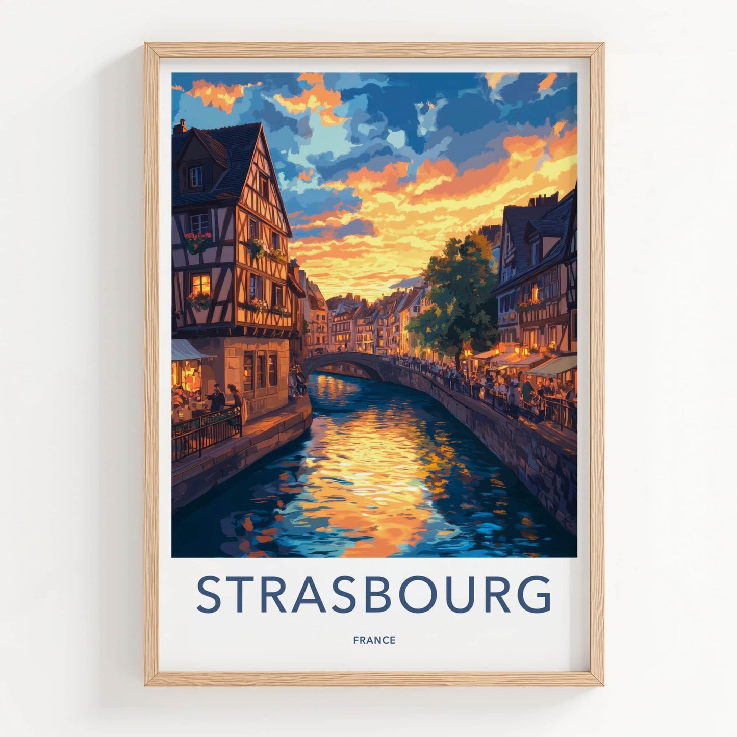 Strasbourg Poster - France Travel Art - Canal Sunset Reflection Home Decor