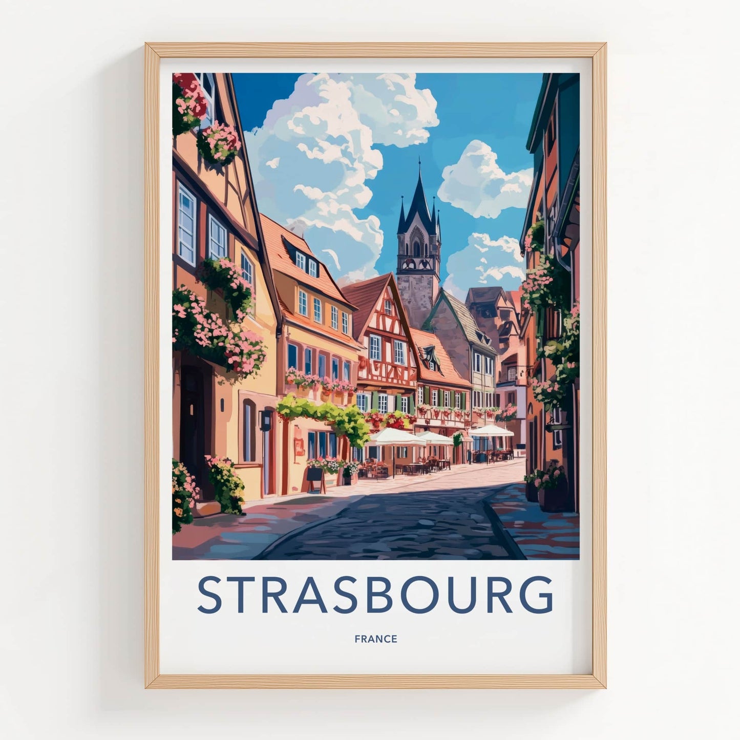 Strasbourg Poster - France Travel Art - Flowered Cobblestone Alley Home Decor