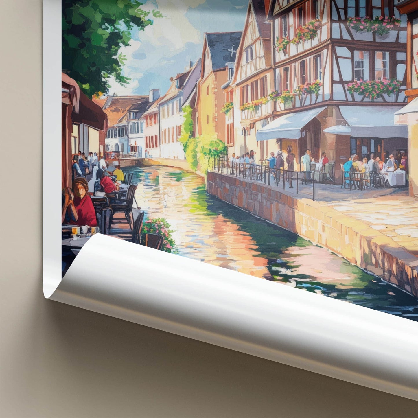 Strasbourg Poster - France Travel Art - Riverside Cafe Scene Home Decor