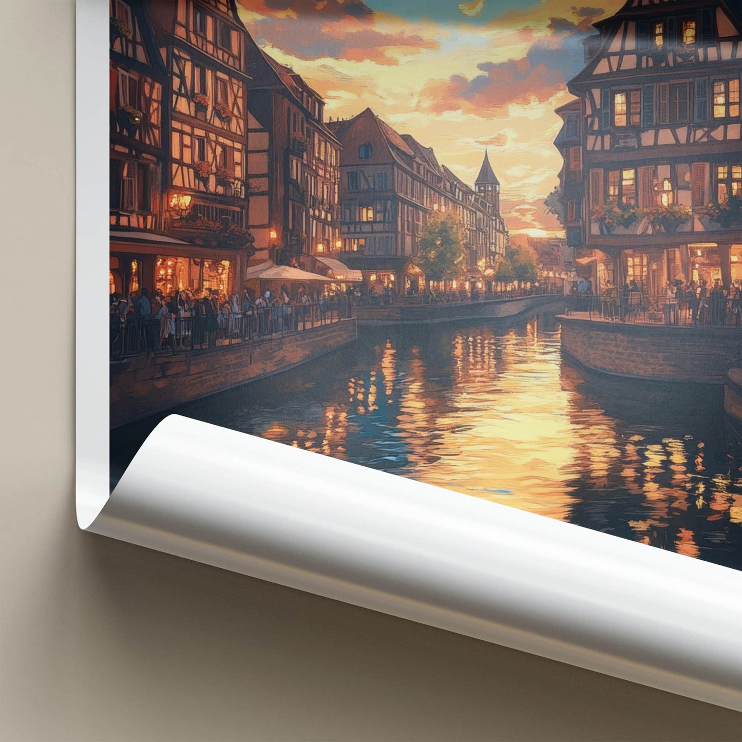 Strasbourg Poster - France Travel Art - Sunset Canal Reflections Home Decor