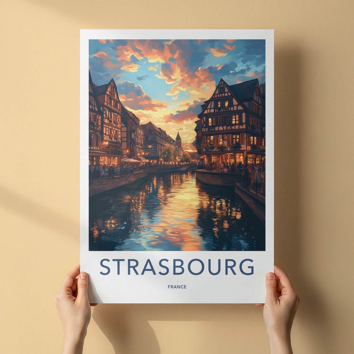 Strasbourg Poster - France Travel Art - Sunset Canal Reflections Home Decor