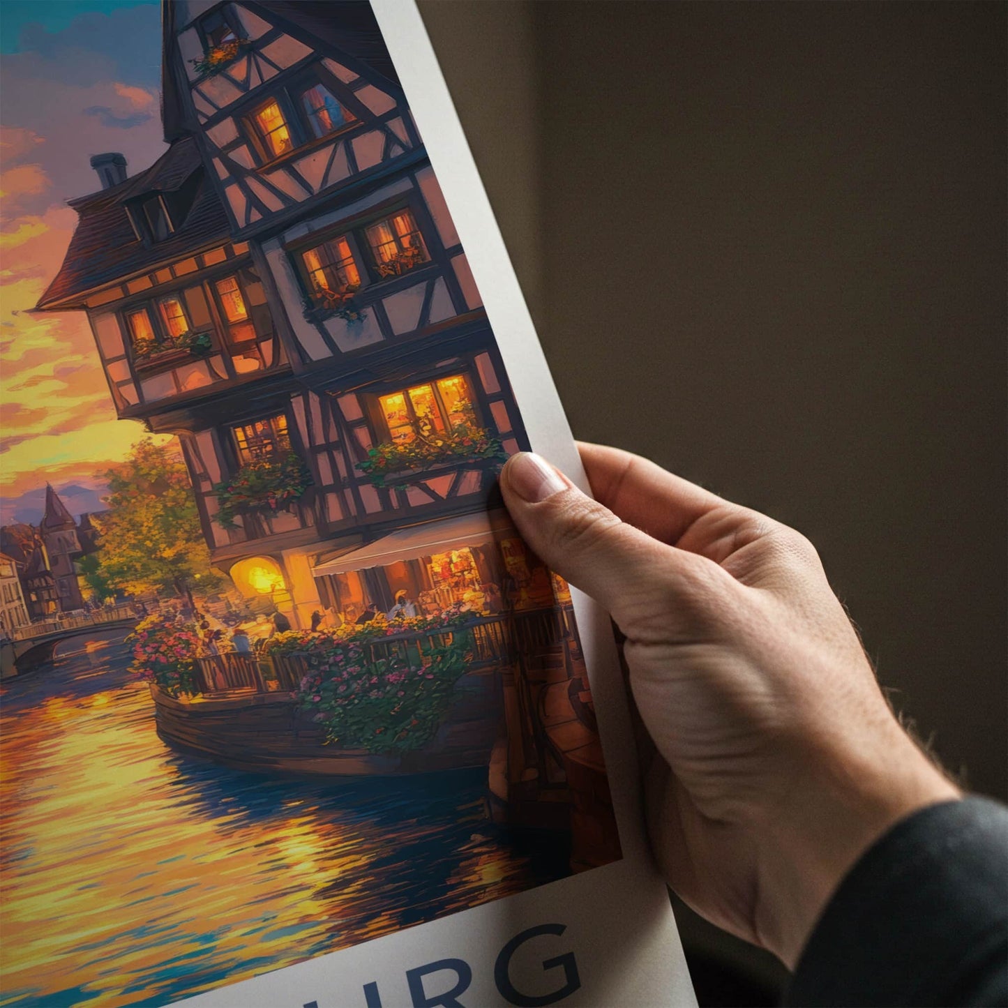 Strasbourg Poster - France Wall Art - Sunset Canal Reflections Home Decor