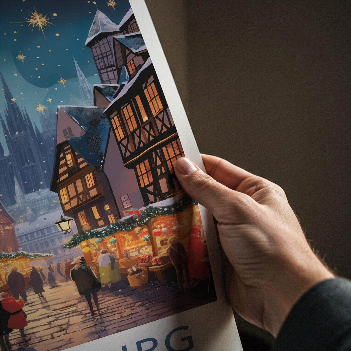 Strasbourg Wall Art - France Travel Poster with Scenic Winter Market