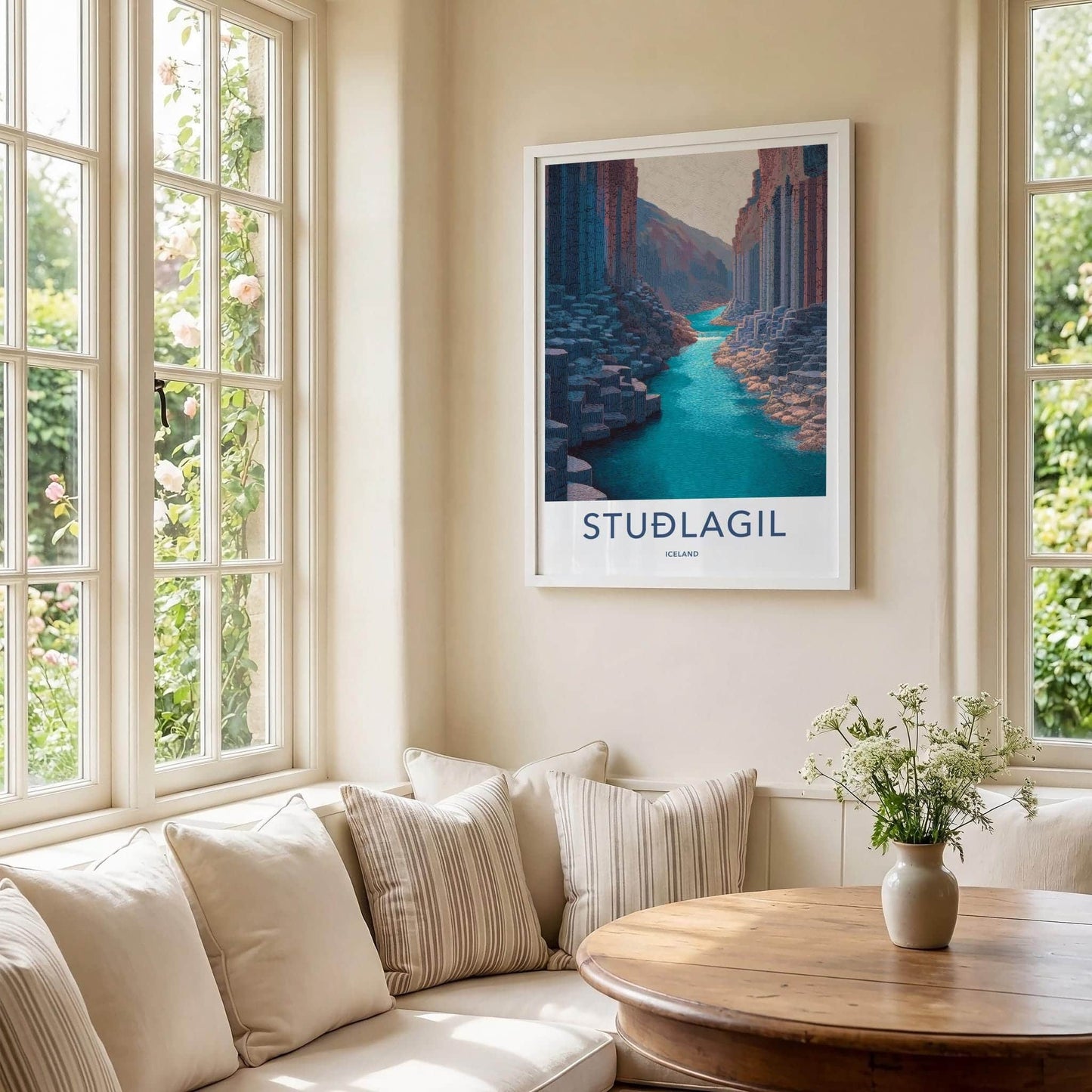 Studlagil Poster - Iceland Travel Art - Basalt Canyon River Home Decor