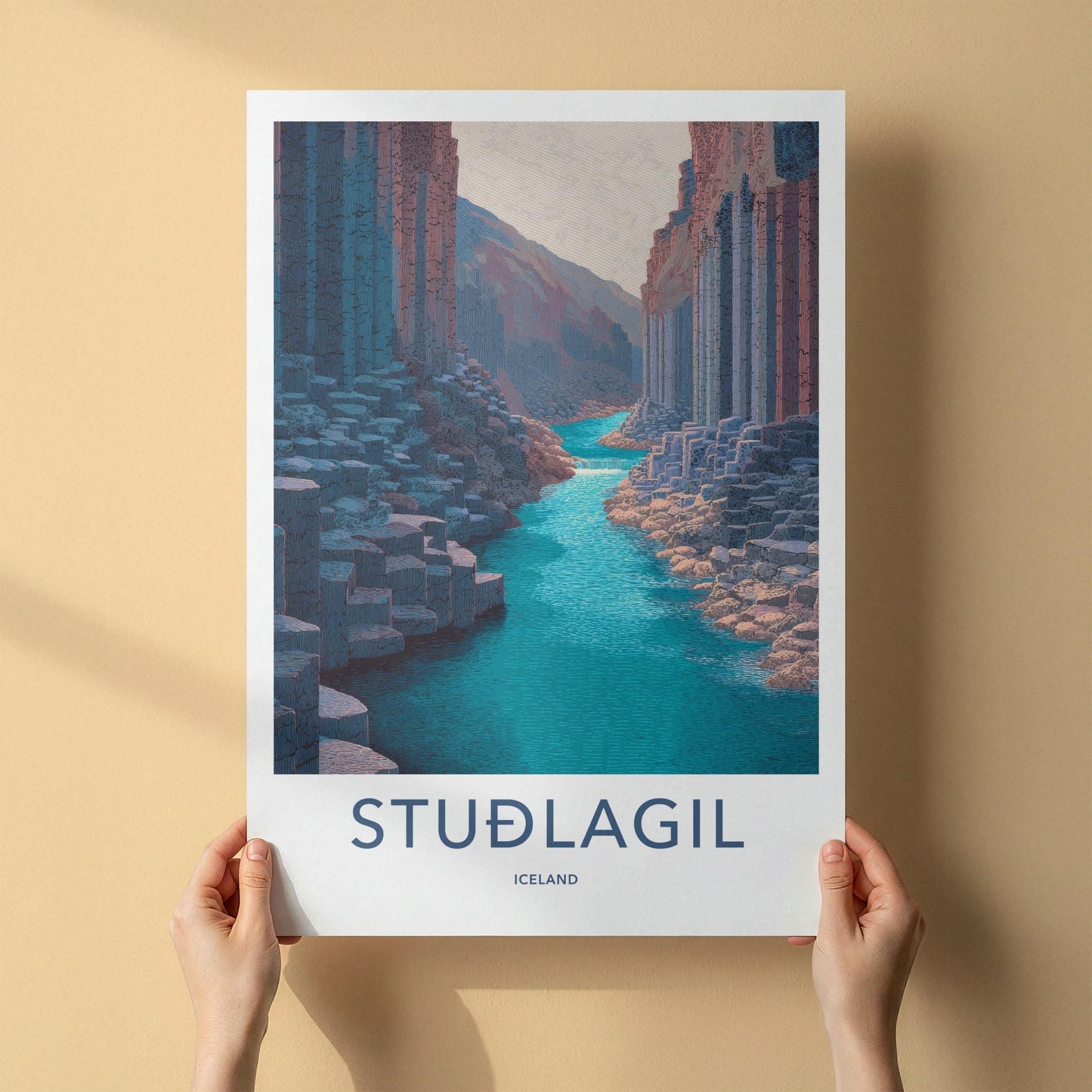 Studlagil Poster - Iceland Travel Art - Basalt Canyon River Home Decor