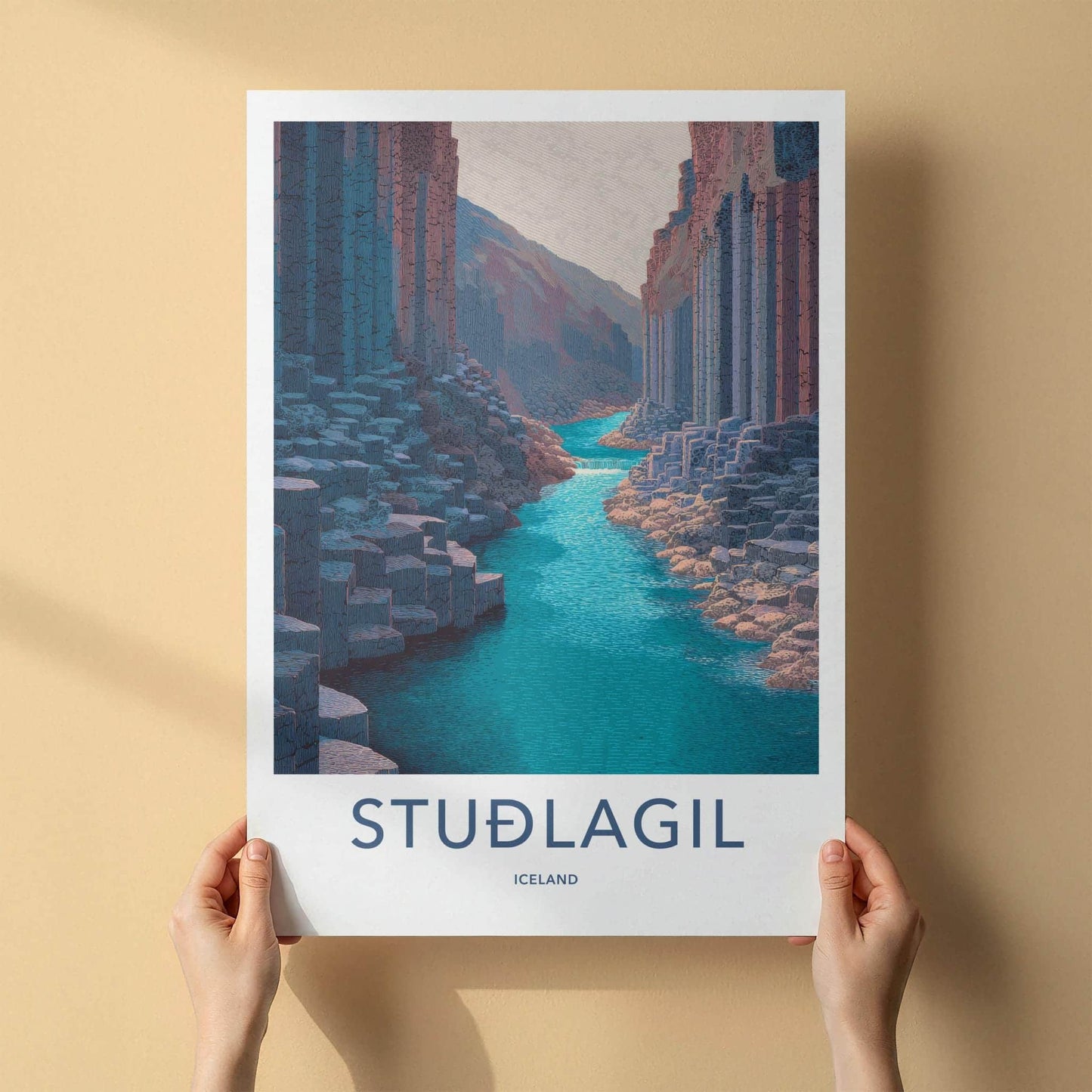 Studlagil Poster - Iceland Travel Art - Basalt Canyon River Home Decor
