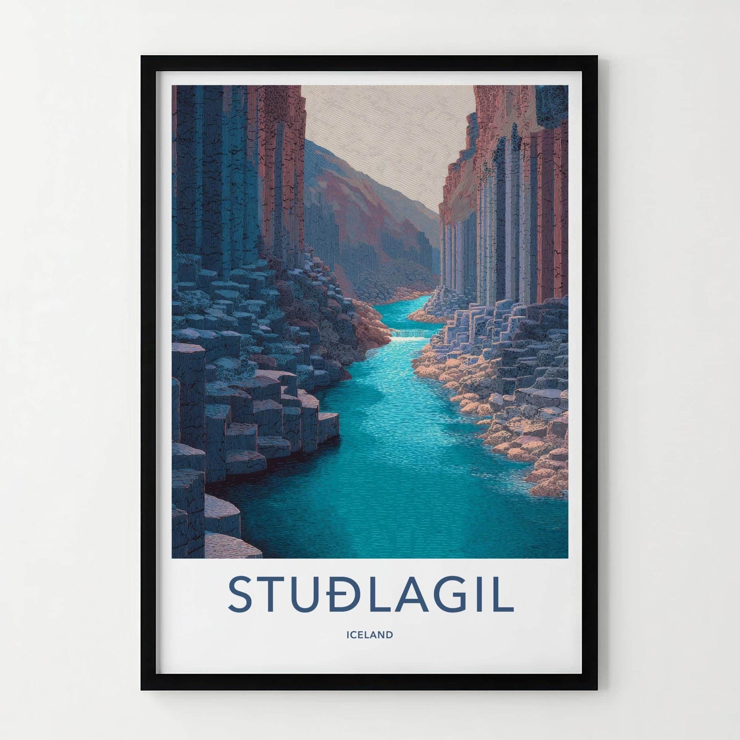Studlagil Poster - Iceland Travel Art - Basalt Canyon River Home Decor