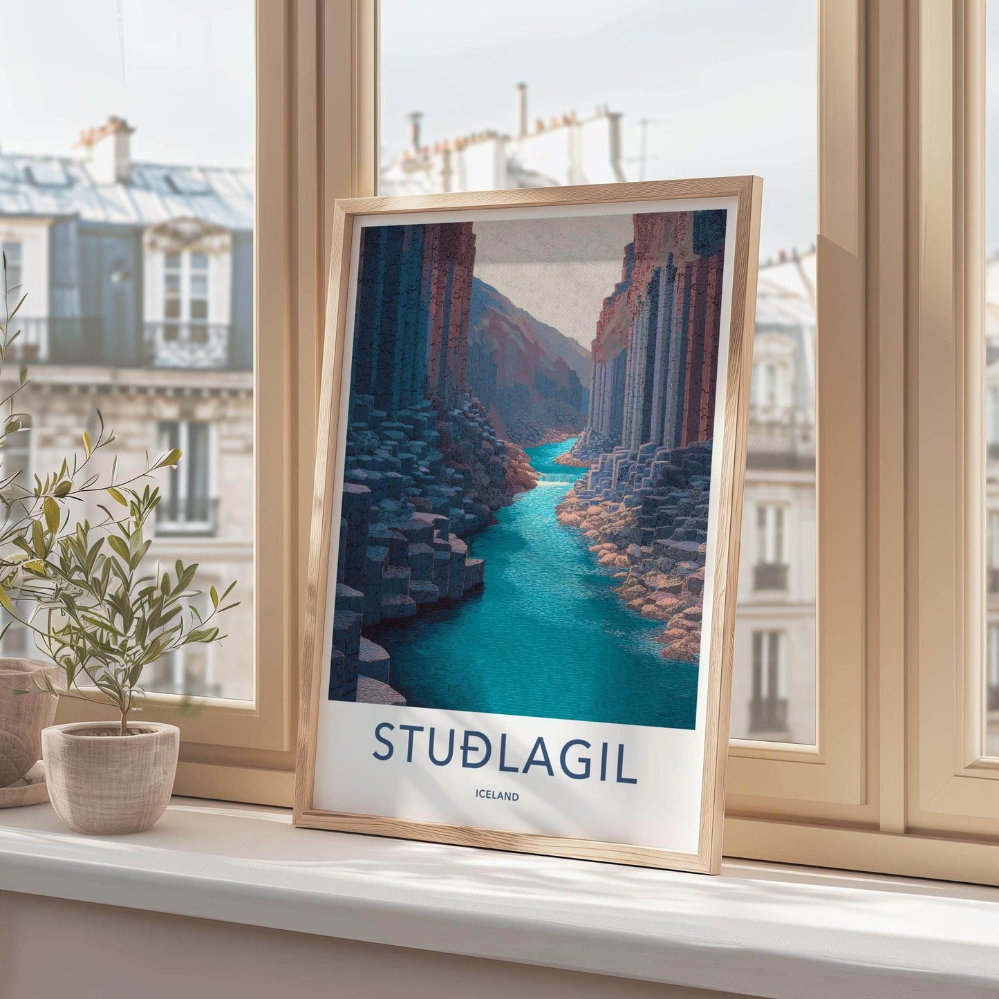 Studlagil Poster - Iceland Travel Art - Basalt Canyon River Home Decor