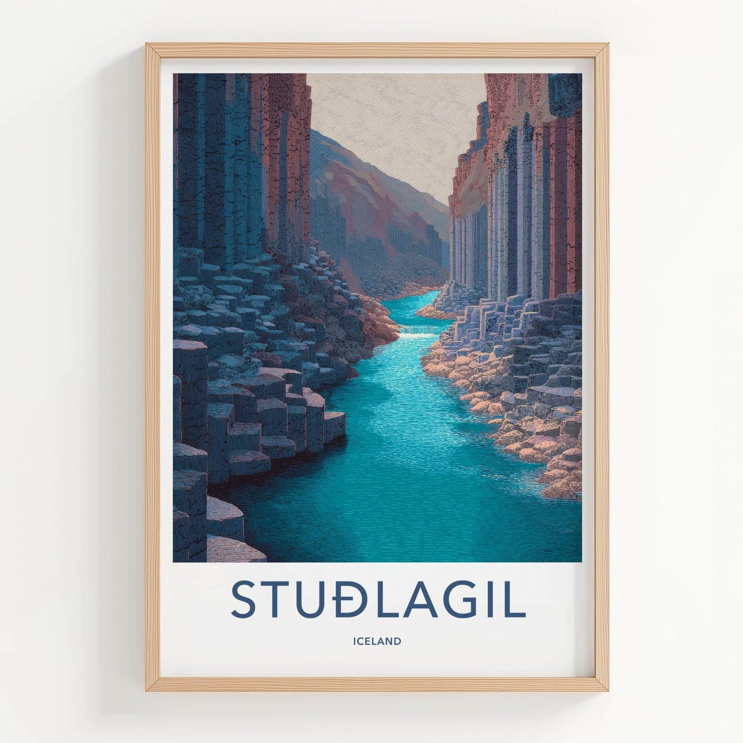 Studlagil Poster - Iceland Travel Art - Basalt Canyon River Home Decor