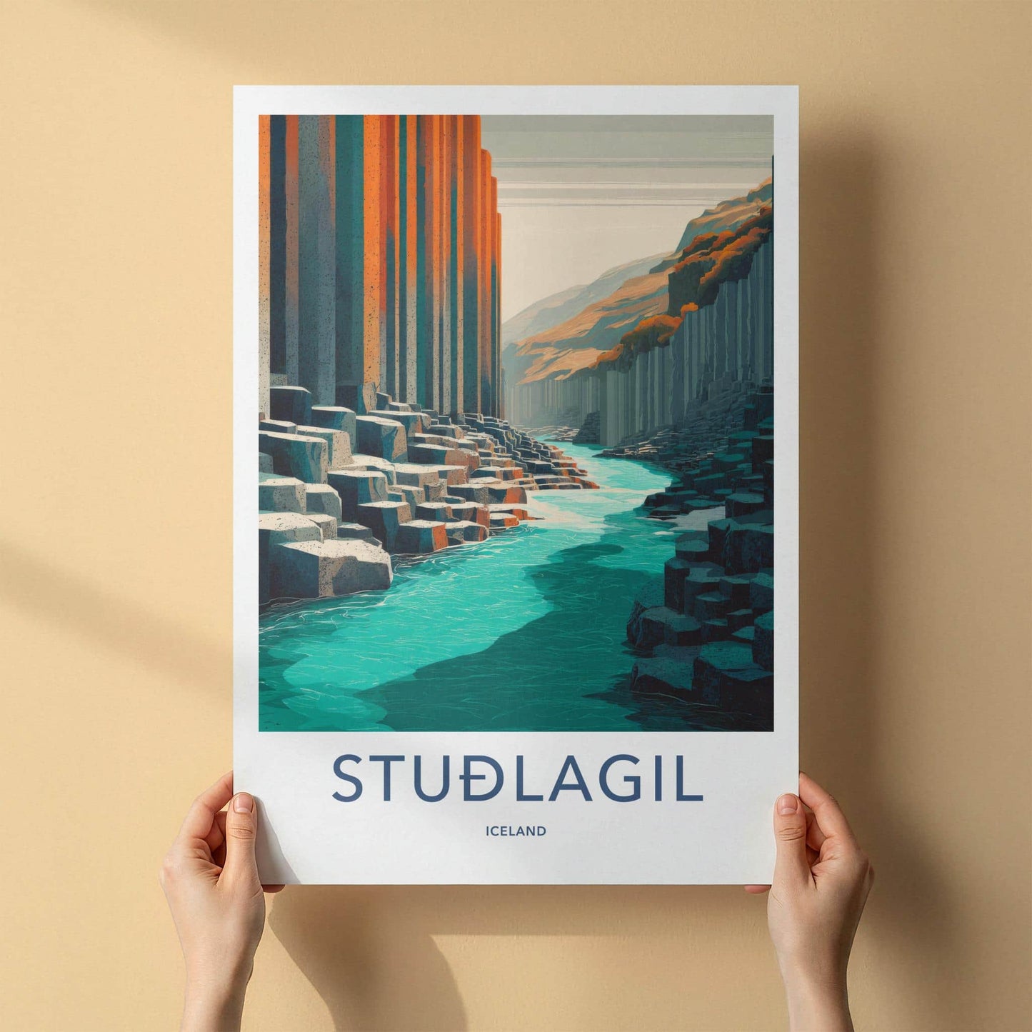 Studlagil Poster - Iceland Travel Art - Basalt Column Canyon Home Decor